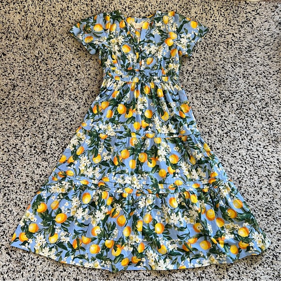 Anthropologie Somerset Maxi Dress Tiered Iris Blue Lemon Print Dress Women’s XL - Picture 2 of 14